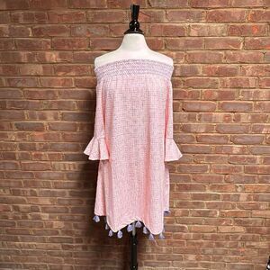 Cabana Life Women’s Coral Print Bell Sleeve Tassel Dress Size XL